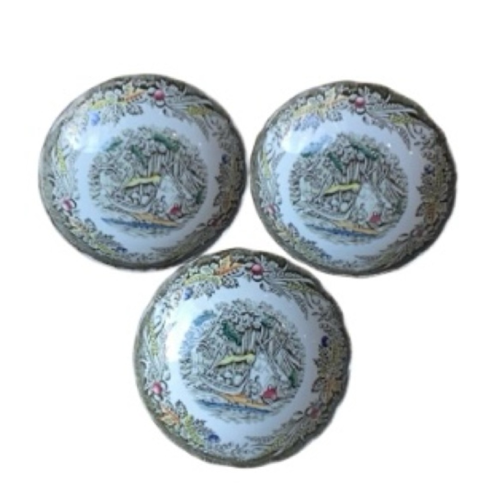 Staffordshire Vintage Ridgeway Wigwam in the Forest Dessert Bowls (Lot of 3)